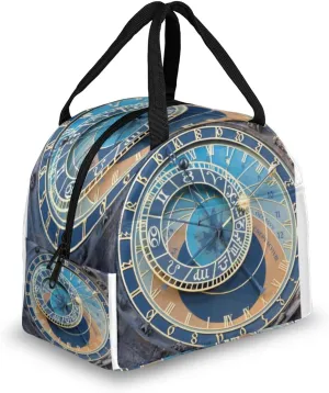 Astronomical Clock Pattern Lunch Tote Bag Reusable Insulated Lunch Box Waterproof Adult Portable Meal Cooler Bag for Women Men Picnic Office Camping Hiking Beach