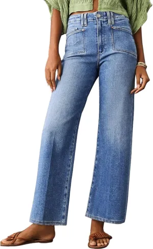 Astylish Womens Wide Leg Jeans High Waisted Stretchy Buttoned Denim Pants Trendy 2025 with Pocket
