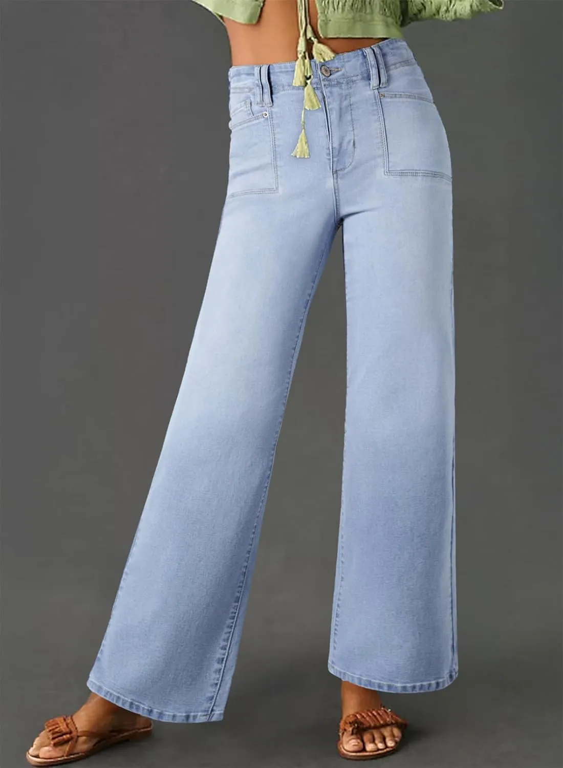 Astylish Womens Wide Leg Jeans High Waisted Stretchy Buttoned Denim Pants Trendy 2025 with Pocket