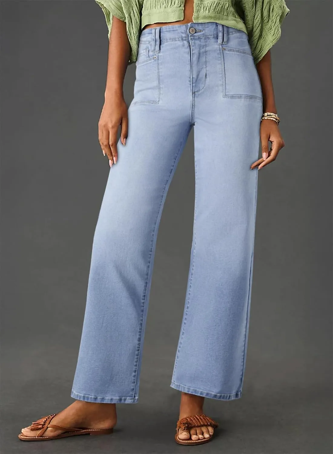 Astylish Womens Wide Leg Jeans High Waisted Stretchy Buttoned Denim Pants Trendy 2025 with Pocket