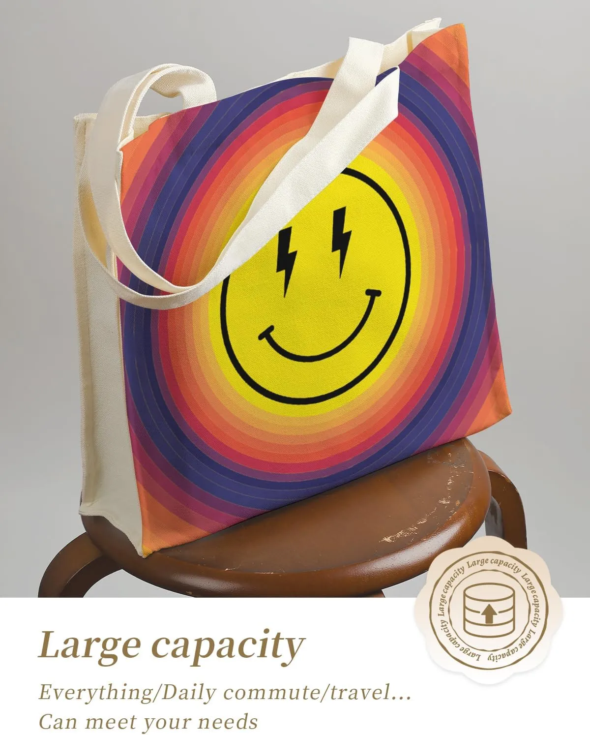 AUSVKAI Canvas Tote Bag Aesthetic for Women, Cute Reusable Bags with Pockets & Snaps for Beach Shopping College Gym Grocery