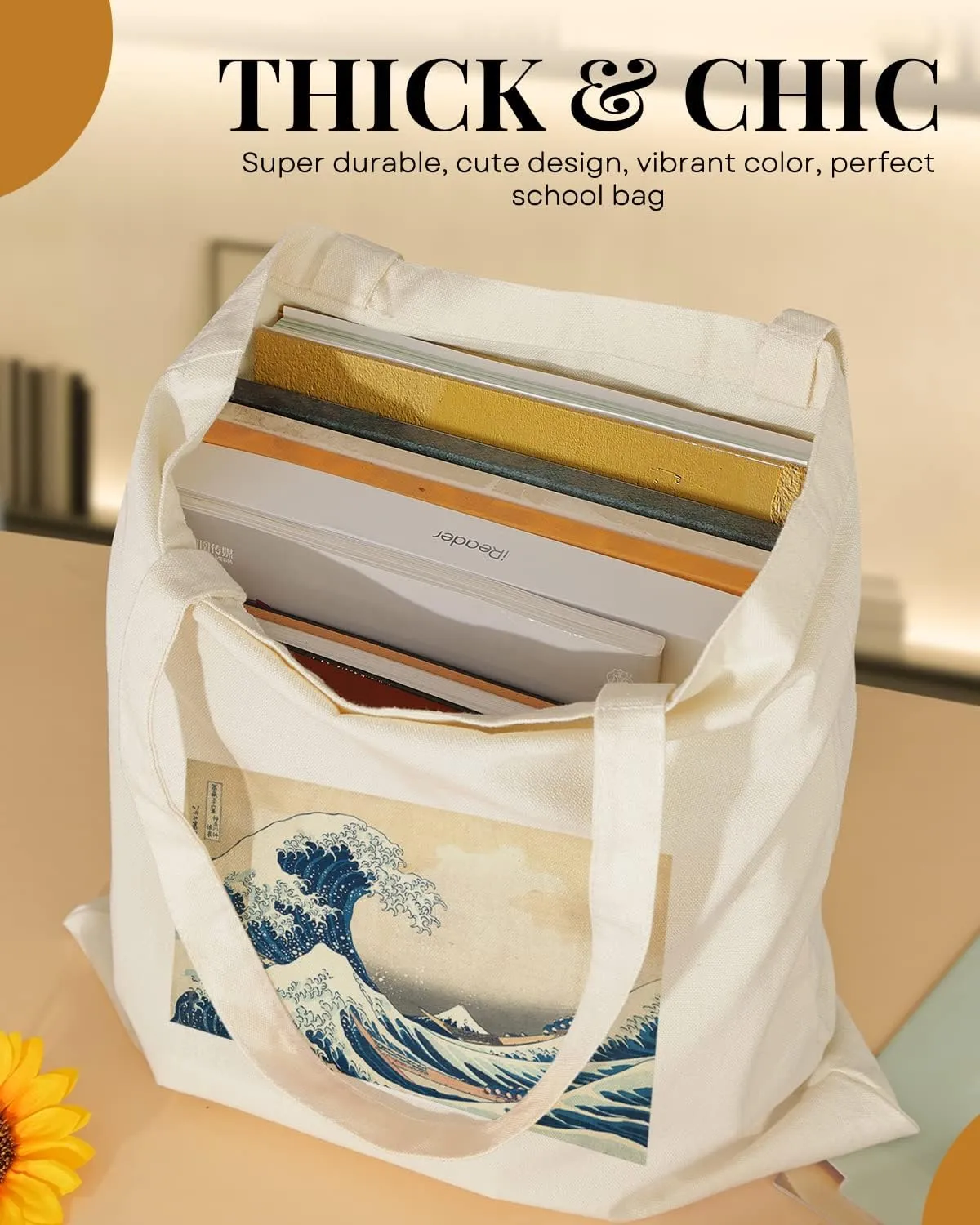 AUSVKAI Canvas Tote Bag Aesthetic for Women, Cute Reusable Cloth Cotton Bags for Shopping Beach Trendy Gifts