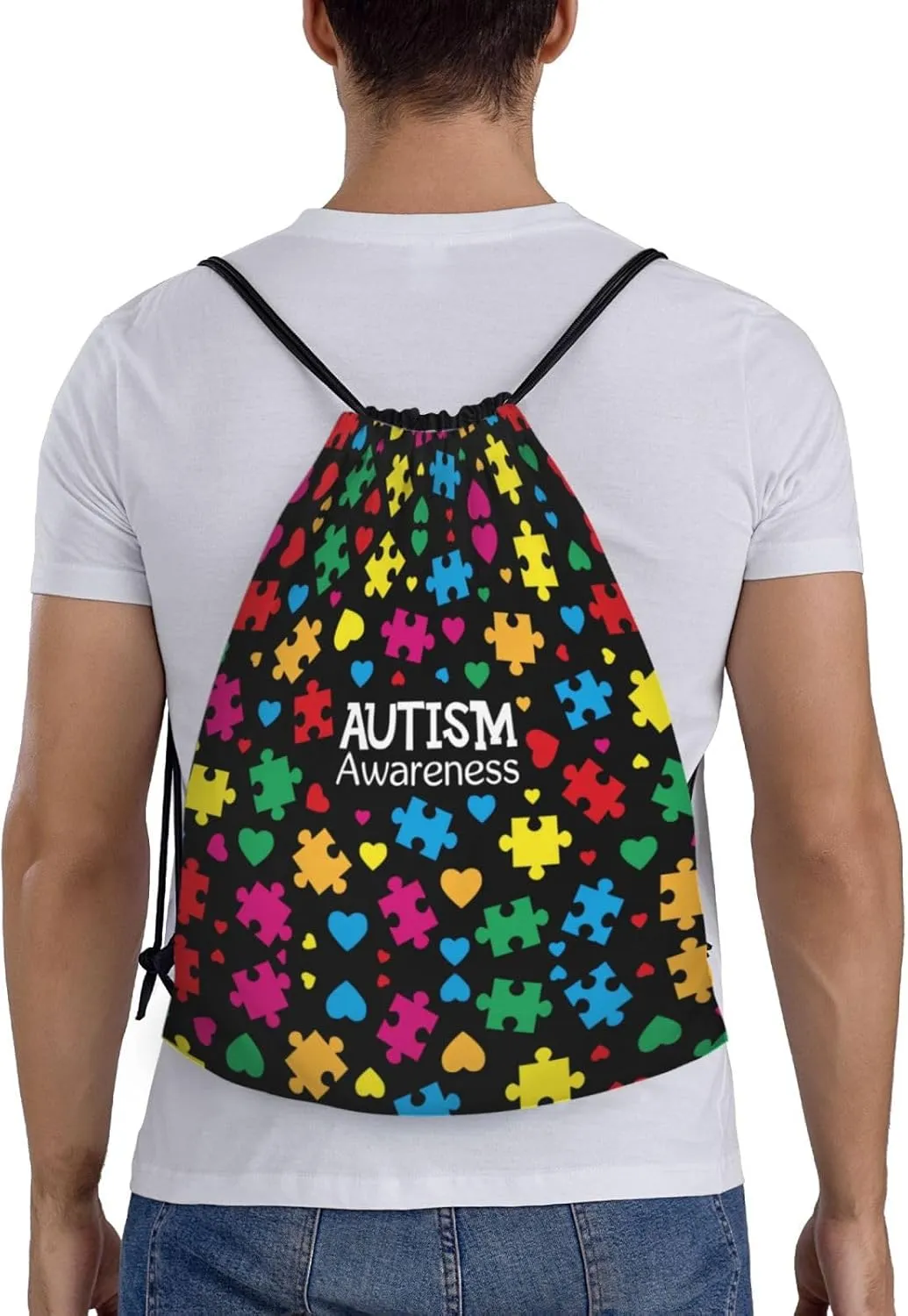 Autism Awareness Drawstring Bags Autism Adjustable Bags Backpack for Sports, Gym, Yoga,Travel, Swimming, Beach