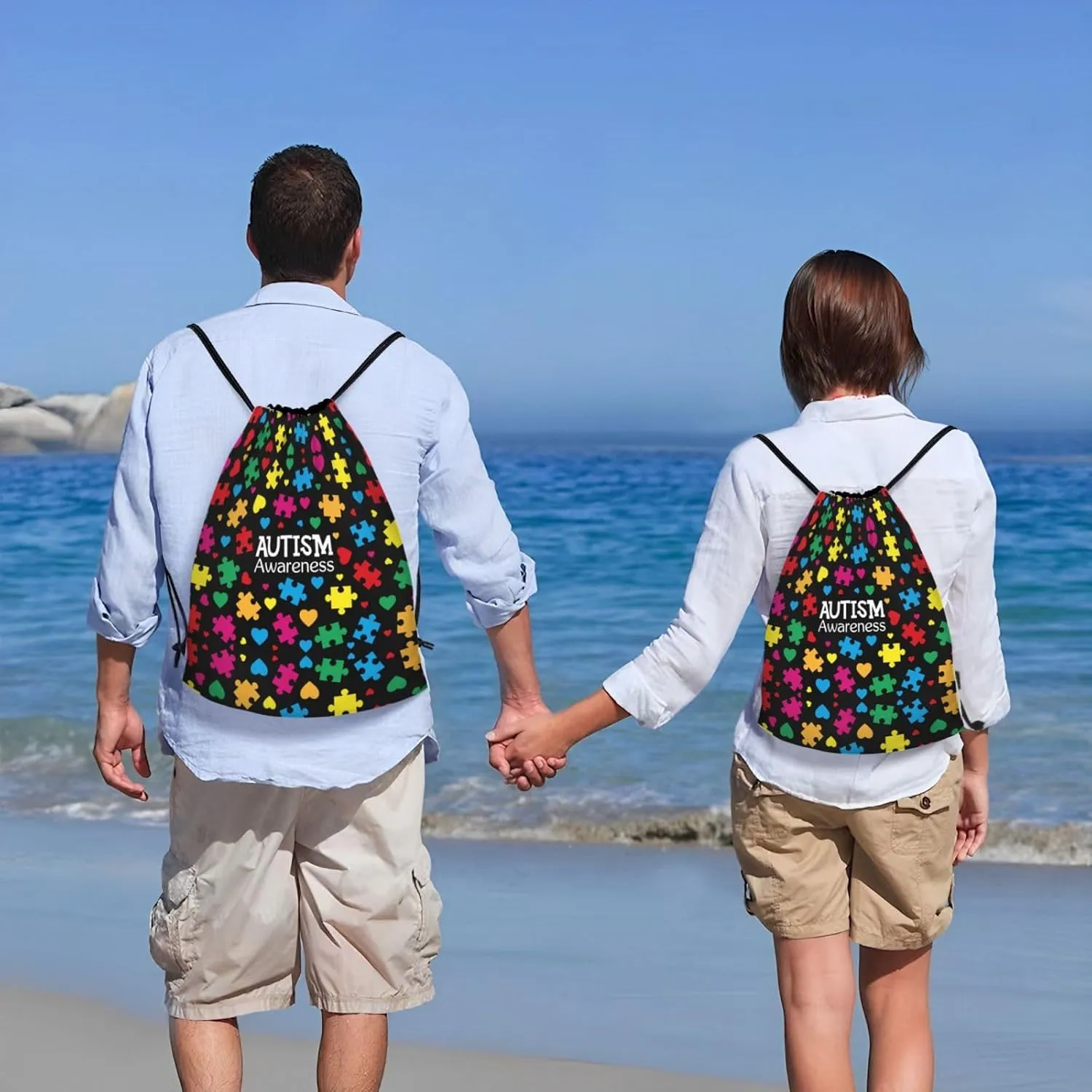 Autism Awareness Drawstring Bags Autism Adjustable Bags Backpack for Sports, Gym, Yoga,Travel, Swimming, Beach