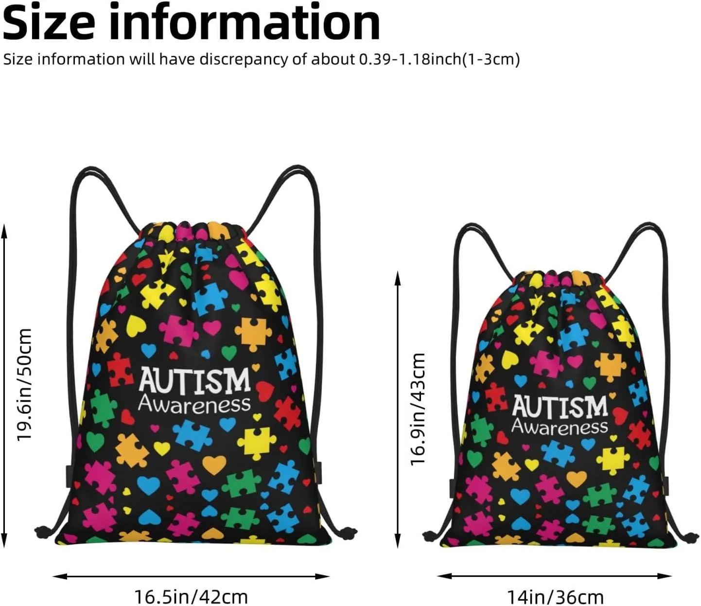 Autism Awareness Drawstring Bags Autism Adjustable Bags Backpack for Sports, Gym, Yoga,Travel, Swimming, Beach