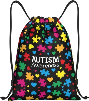 Autism Awareness Drawstring Bags Autism Adjustable Bags Backpack for Sports, Gym, Yoga,Travel, Swimming, Beach