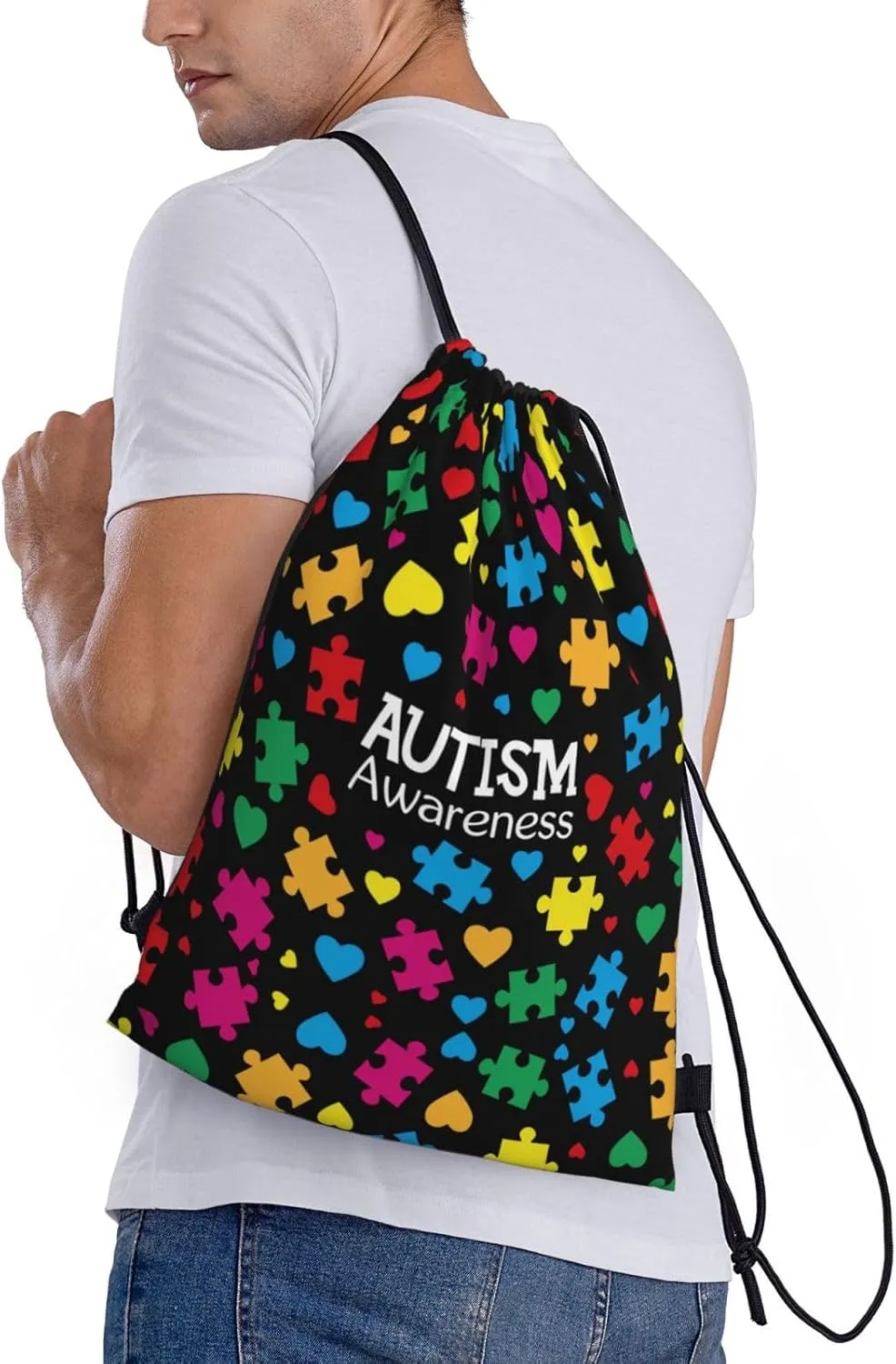 Autism Awareness Drawstring Bags Autism Adjustable Bags Backpack for Sports, Gym, Yoga,Travel, Swimming, Beach