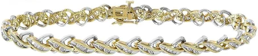 Avital & Co. 1.50 Carat Diamond X-Shaped Link 14K Two Tone Gold Bracelet