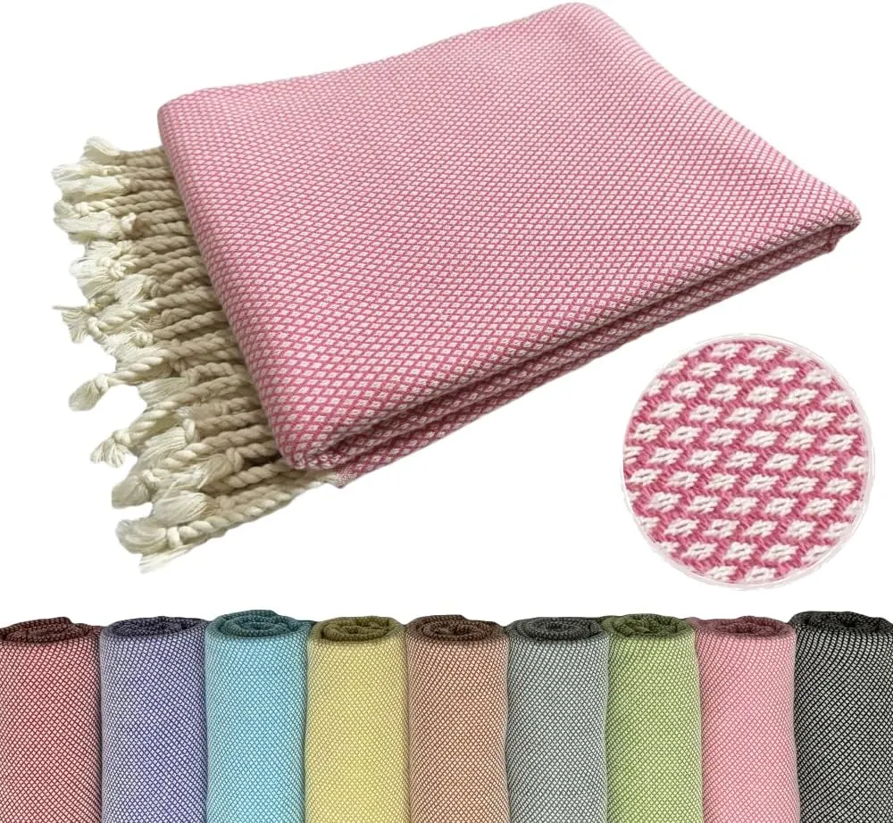AVO Turkish Beach Towel - 100% Cotton Quick Dry Oversized Lightweight Sand Free Beach Blanket | Soft, Durable, Quick Dry Towel for Bath, Gym, Spa, Yoga, Travel (Pink)