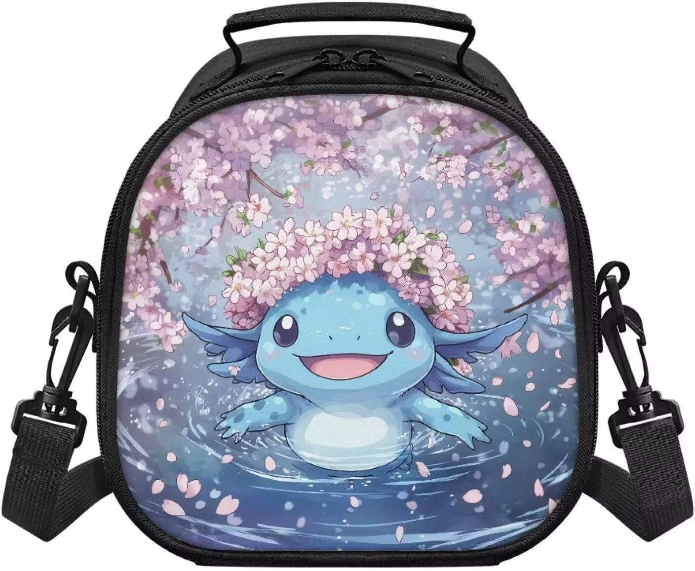Axolotl Lunch Boxes Cherry Blossom Lunch Bag Insulated Leakproof Soft Small Lunchbox Cooler Bag for School Travel Beach Thermal Meal Tote Handbag with Adjustable Shoulder Strap