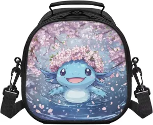 Axolotl Lunch Boxes Cherry Blossom Lunch Bag Insulated Leakproof Soft Small Lunchbox Cooler Bag for School Travel Beach Thermal Meal Tote Handbag with Adjustable Shoulder Strap