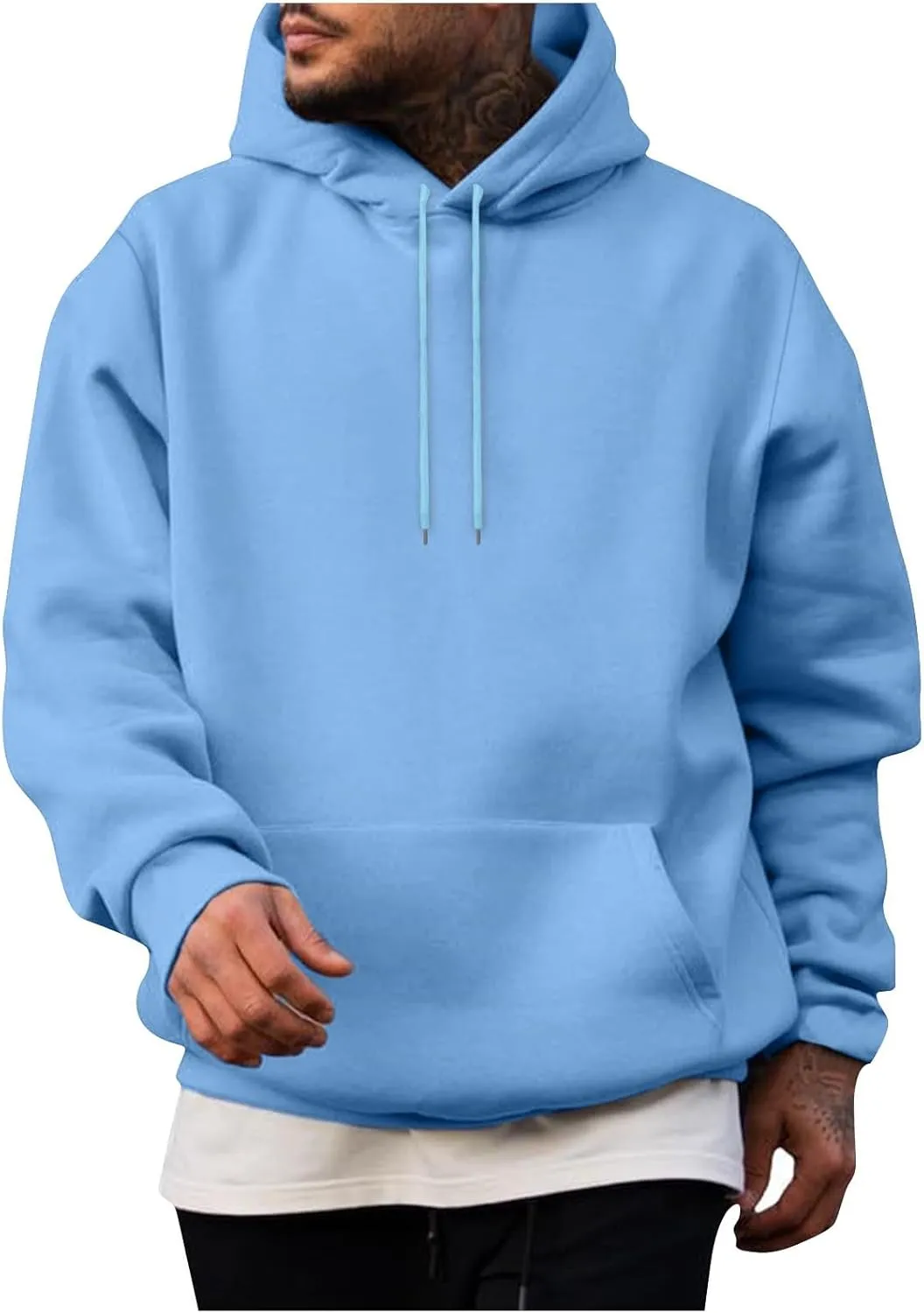 Aymnlox Mens Hoodie Pullover Fashion Solid Color Long Sleeve Drawstring Sweatshirt Lightweight Casual Collared Hoodies