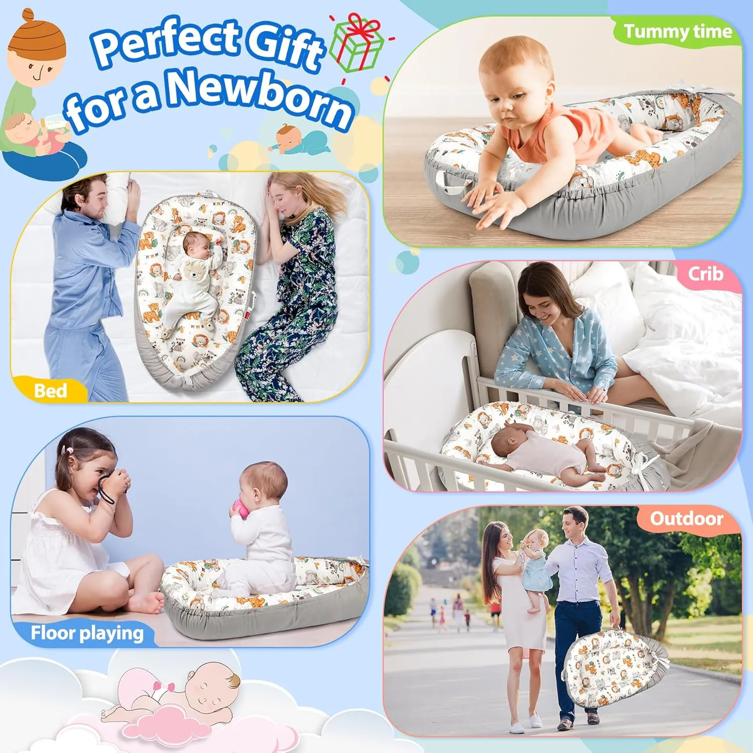 Baby Lounger - Baby Lounger for Newborn 0-24 Months, Breathable & Soft Baby Nest, Portable and Lightweight Lounger for Home and Travel, Ideal Newborn Babies Essentials