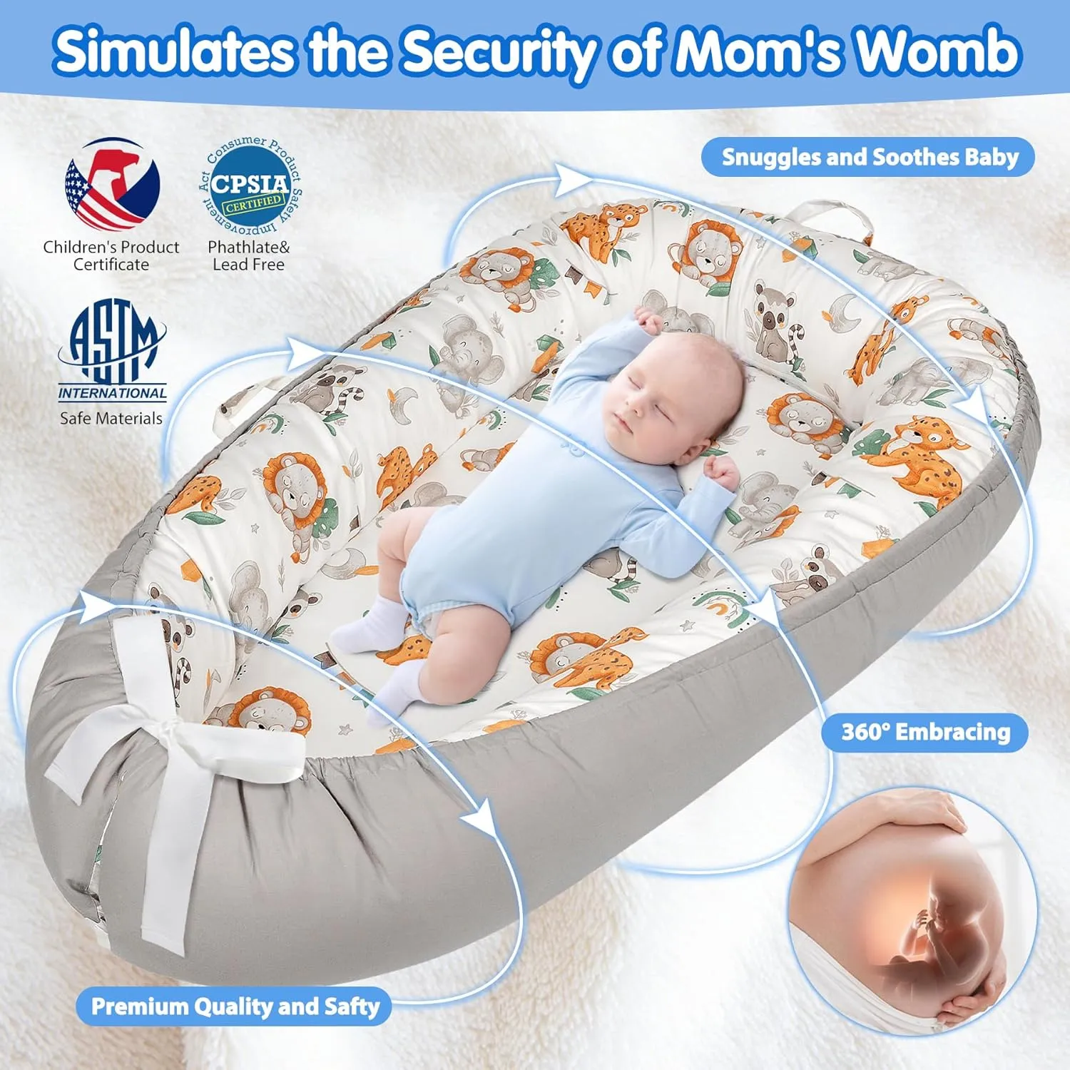 Baby Lounger - Baby Lounger for Newborn 0-24 Months, Breathable & Soft Baby Nest, Portable and Lightweight Lounger for Home and Travel, Ideal Newborn Babies Essentials
