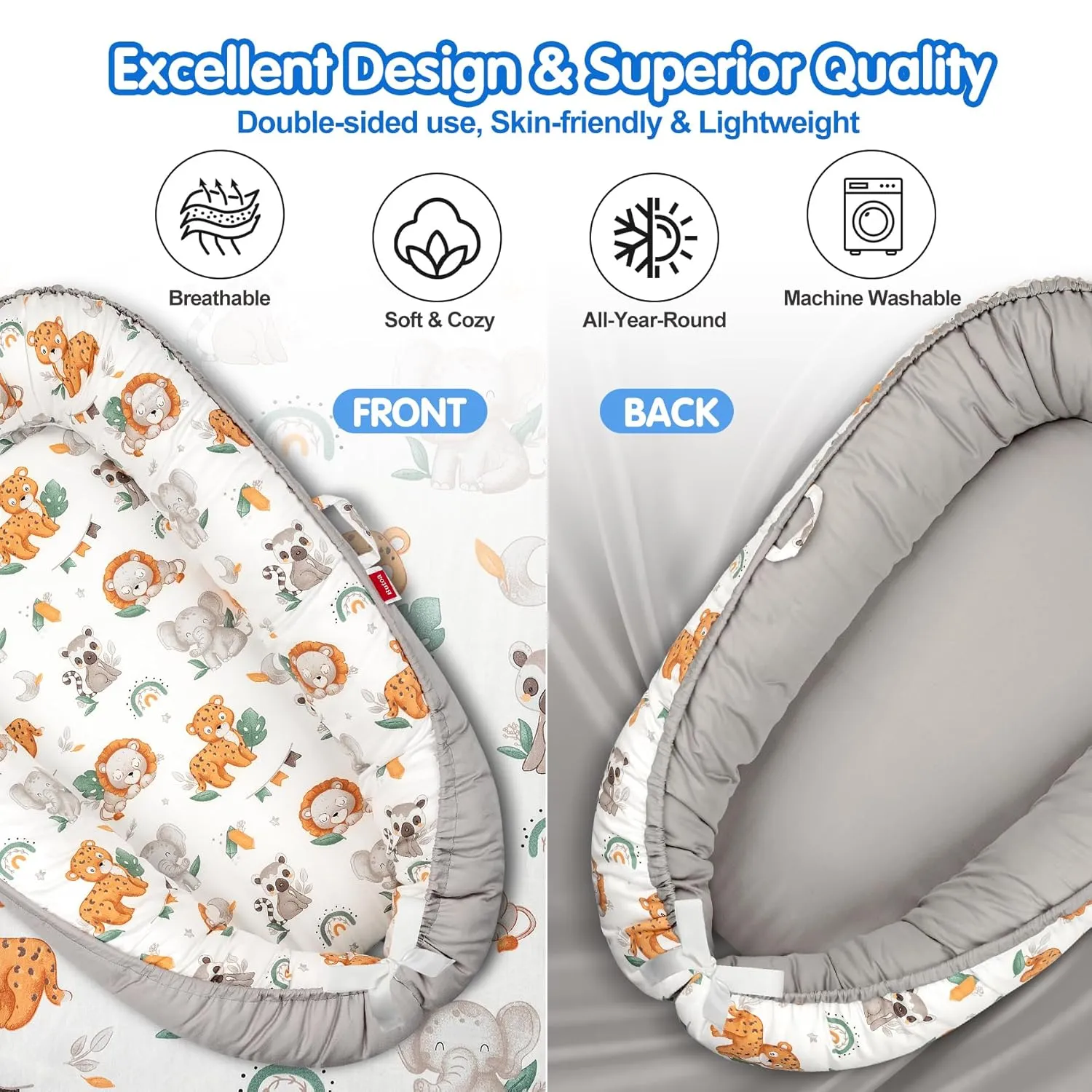 Baby Lounger - Baby Lounger for Newborn 0-24 Months, Breathable & Soft Baby Nest, Portable and Lightweight Lounger for Home and Travel, Ideal Newborn Babies Essentials