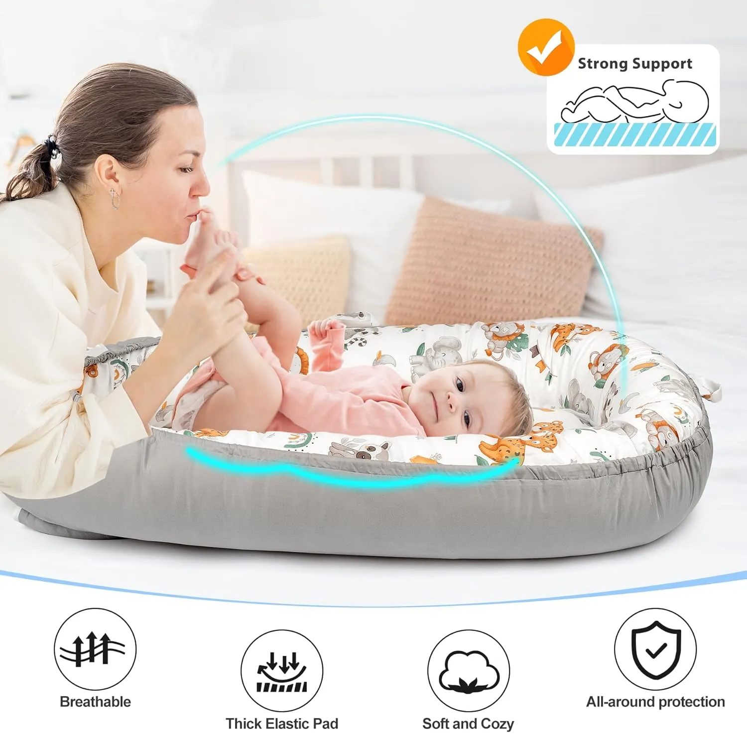 Baby Lounger - Baby Lounger for Newborn 0-24 Months, Breathable & Soft Baby Nest, Portable and Lightweight Lounger for Home and Travel, Ideal Newborn Babies Essentials