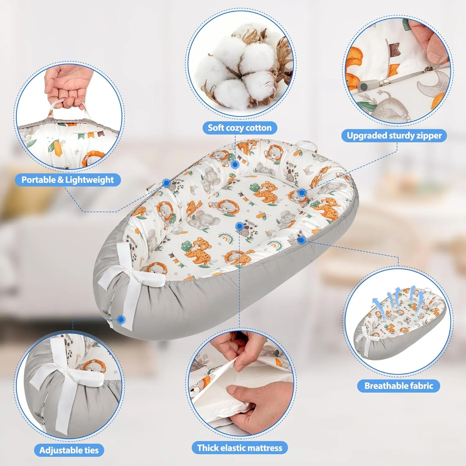 Baby Lounger - Baby Lounger for Newborn 0-24 Months, Breathable & Soft Baby Nest, Portable and Lightweight Lounger for Home and Travel, Ideal Newborn Babies Essentials