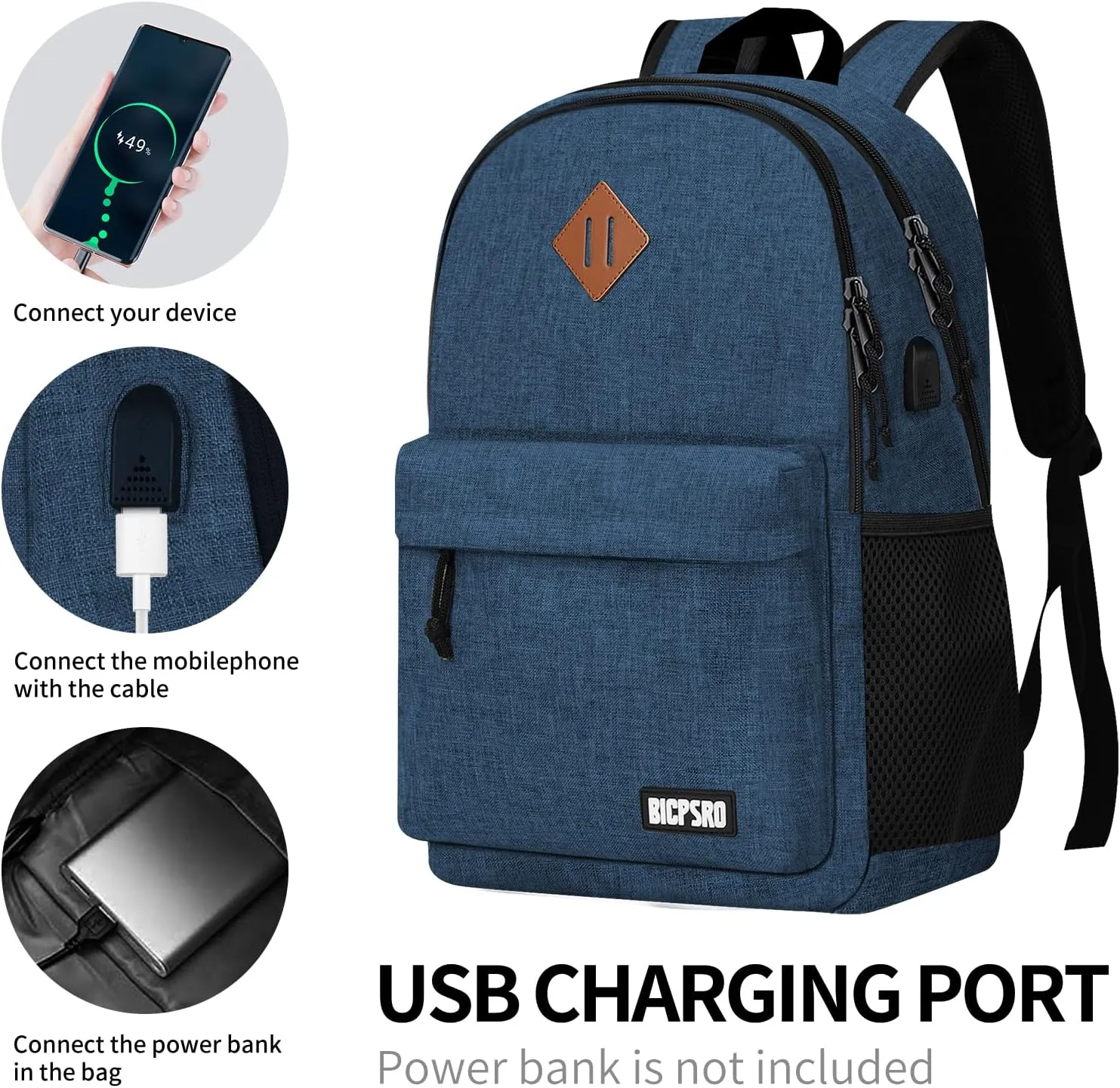 Backpack for Women Men, Casual School Backpack for Girls Boys Teens, 15.6 Inch Laptop Bookbag with USB Charger for College High School back pack lightweight mochilas para hombres, Blue