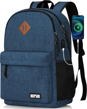 Backpack for Women Men, Casual School Backpack for Girls Boys Teens, 15.6 Inch Laptop Bookbag with USB Charger for College High School back pack lightweight mochilas para hombres, Blue