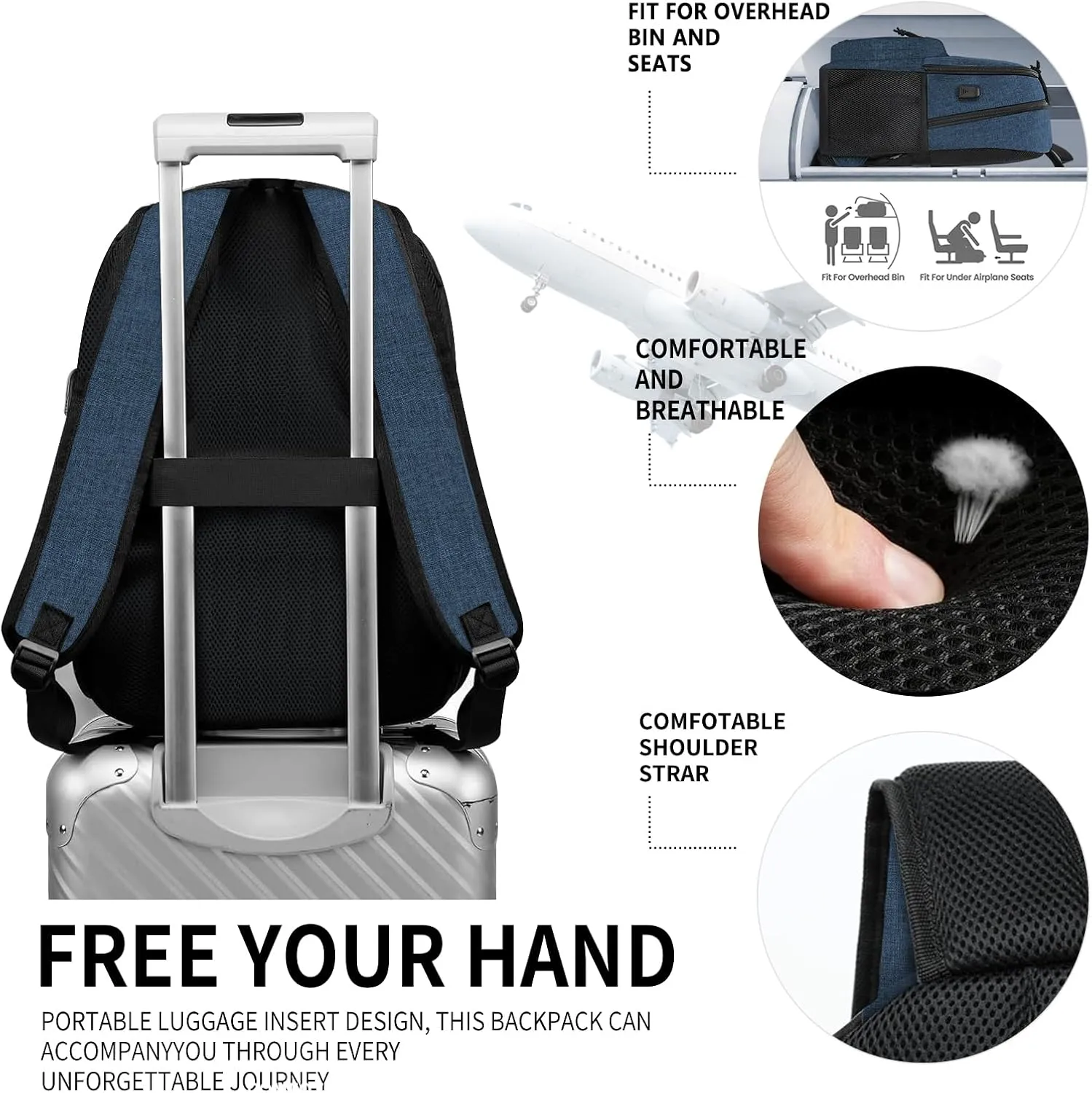 Backpack for Women Men, Casual School Backpack for Girls Boys Teens, 15.6 Inch Laptop Bookbag with USB Charger for College High School back pack lightweight mochilas para hombres, Blue