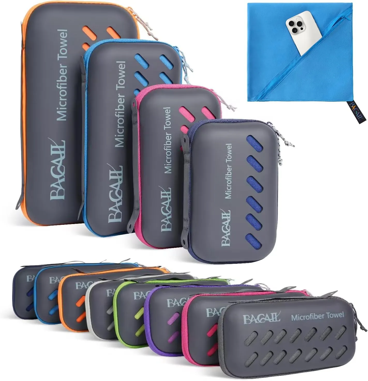 BAGAIL Camping Towel with EVA Case, Compact & Ultra Soft Microfiber Travel Towel - Super Absorbent & Lightweight Quick Dry Towels for Sports, Beach, Gym, Backpacking, Hiking and Yoga