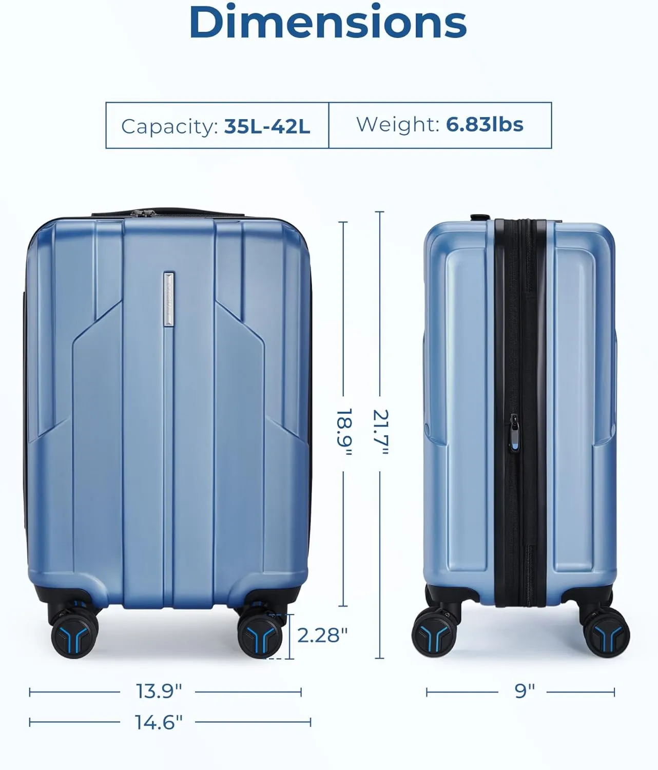 BAGSMART Carry On Luggage 22x14x9 Airline Approved, 1OO% PC Hardside Expandable Luggage with TSA Lock, 20 Inch Travel Suitcase with Spinner Wheels, Gray