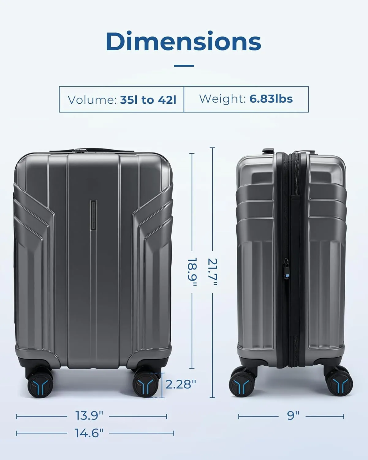 BAGSMART Expandable Carry On Luggage 22x14x9 Airline Approved, 1OO% PC Lightweight Hard Shell Suitcase, 20 Inch Travel Luggage with Spinner Wheels, Waterproof Rolling Suitcase, Gray…