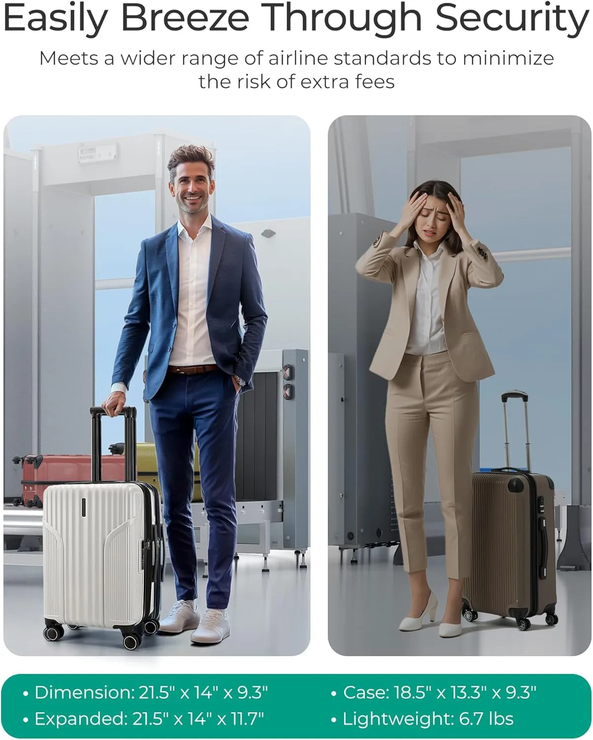 BAGSMART Expandable Carry On Luggage 22x14x9 Airline Approved, Carry-On Suitcase with Spinner Wheels, Hardside Polycarbonate Rolling Travel Luggage with TSA Lock 20-Inch, Beige