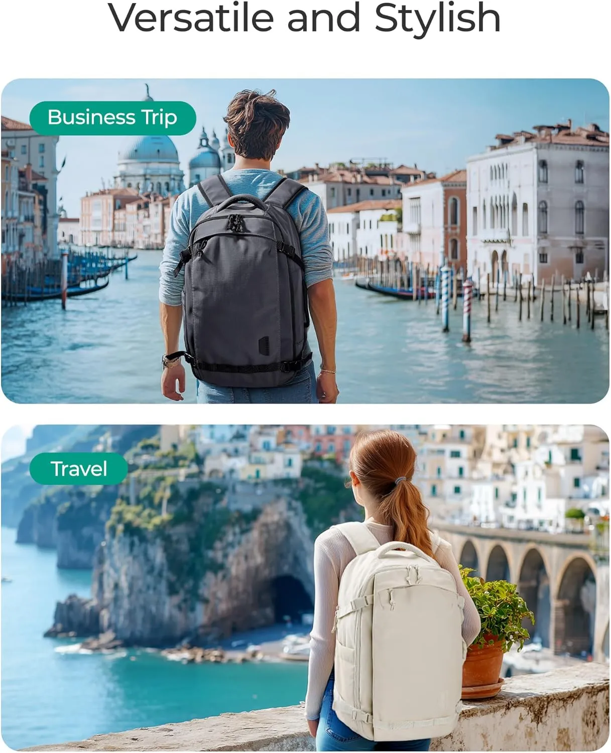 BAGSMART Travel Backpack for Women, 30L Travel Backpack Carry On Flight Approved, TSA Approved Personal Item Travel Bag, Water Resistant Weekender Bag Luggage Daypack, Green