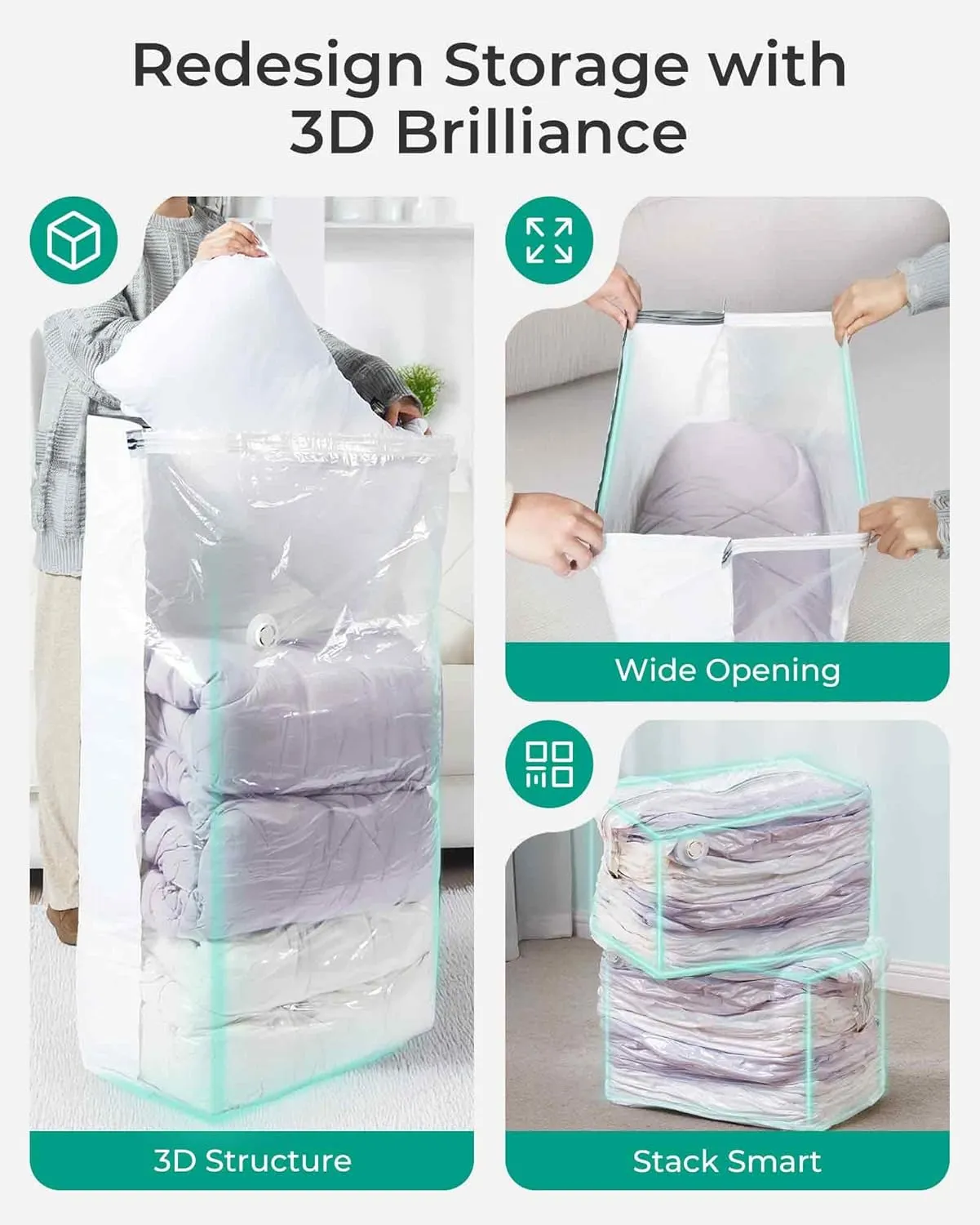BAGSMART Vacuum Seal Storage Bags for Clothing, 8 Pack Space Saver Bags, 80% Compression Bags for Comforters, Blankets, Bedding, Clothes Storage (3 Jumbo Cube 5 Jumbo)
