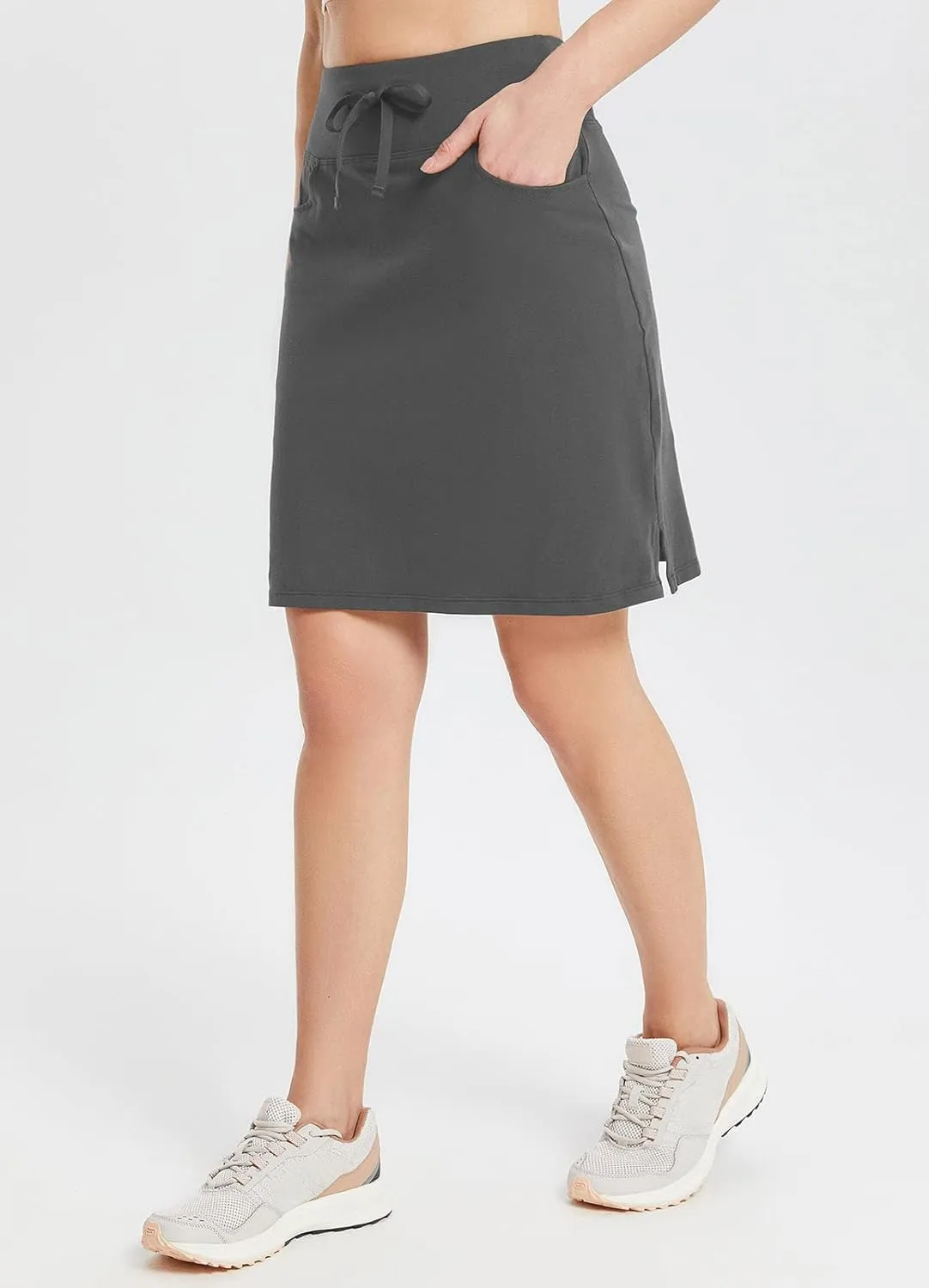 baleaf Women's Skorts Skirts 20" Knee Length Cotton Casual High Waist Drawstring Modest Golf Skort with Pocket