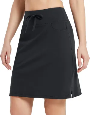 baleaf Women's Skorts Skirts 20" Knee Length Cotton Casual High Waist Drawstring Modest Golf Skort with Pocket