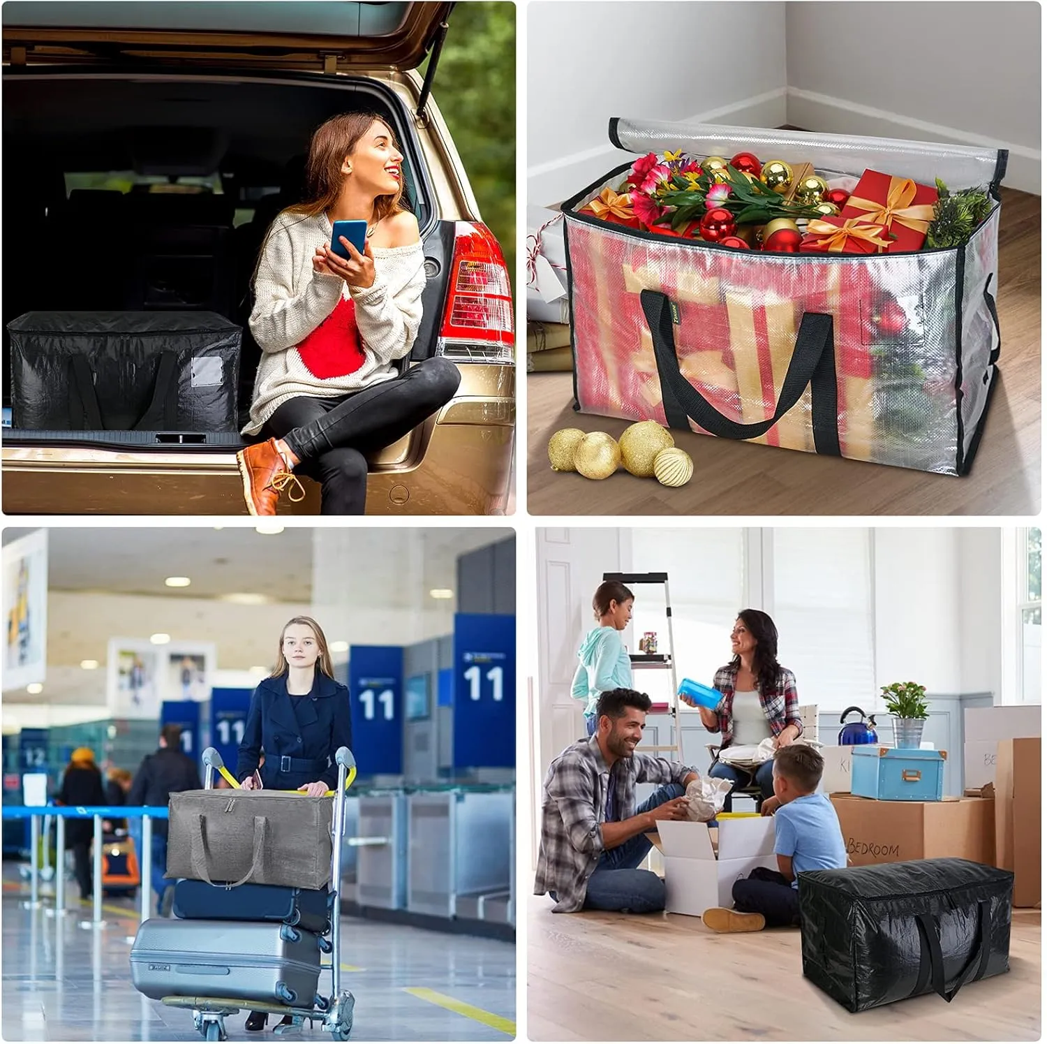 BALEINE 6-Pack Oversized Moving Bags with Reinforced Handles, Heavy-Duty Storage Tote for Clothes, Moving Supplies (Clear, 6-Pack)