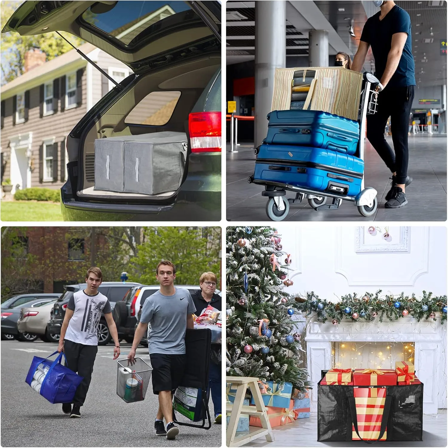 BALEINE 8-Pack Oversized Moving Bags with Reinforced Handles, Heavy-Duty Storage Tote for Clothes, Moving Supplies (Grey with Window, 8 Pack)