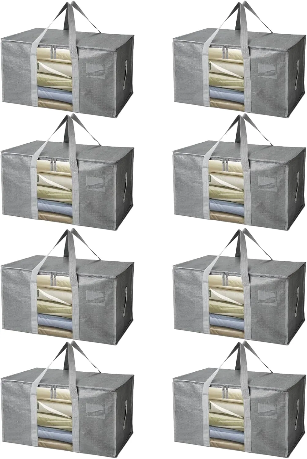 BALEINE 8-Pack Oversized Moving Bags with Reinforced Handles, Heavy-Duty Storage Tote for Clothes, Moving Supplies (Grey with Window, 8 Pack)