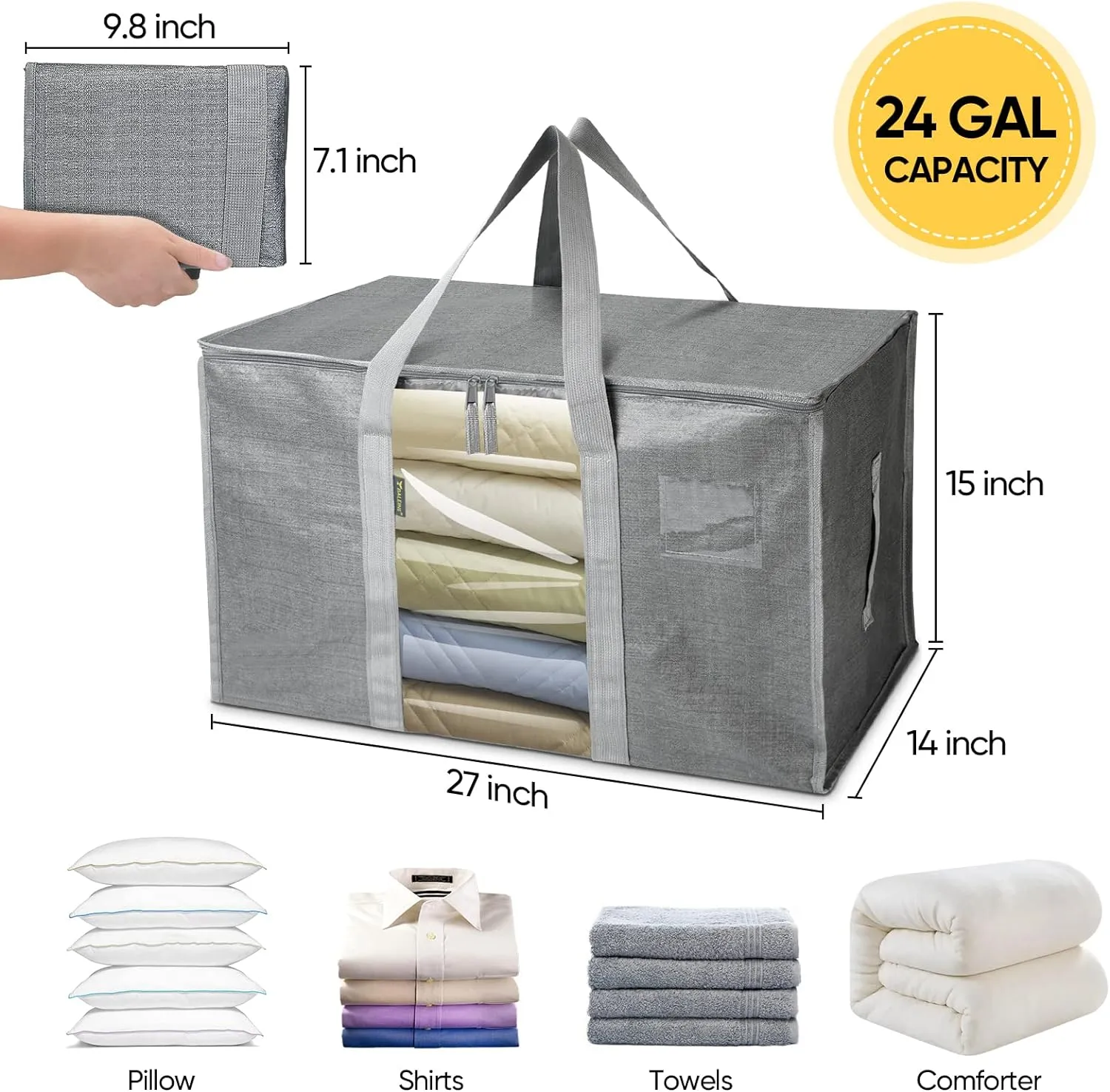 BALEINE 8-Pack Oversized Moving Bags with Reinforced Handles, Heavy-Duty Storage Tote for Clothes, Moving Supplies (Grey with Window, 8 Pack)