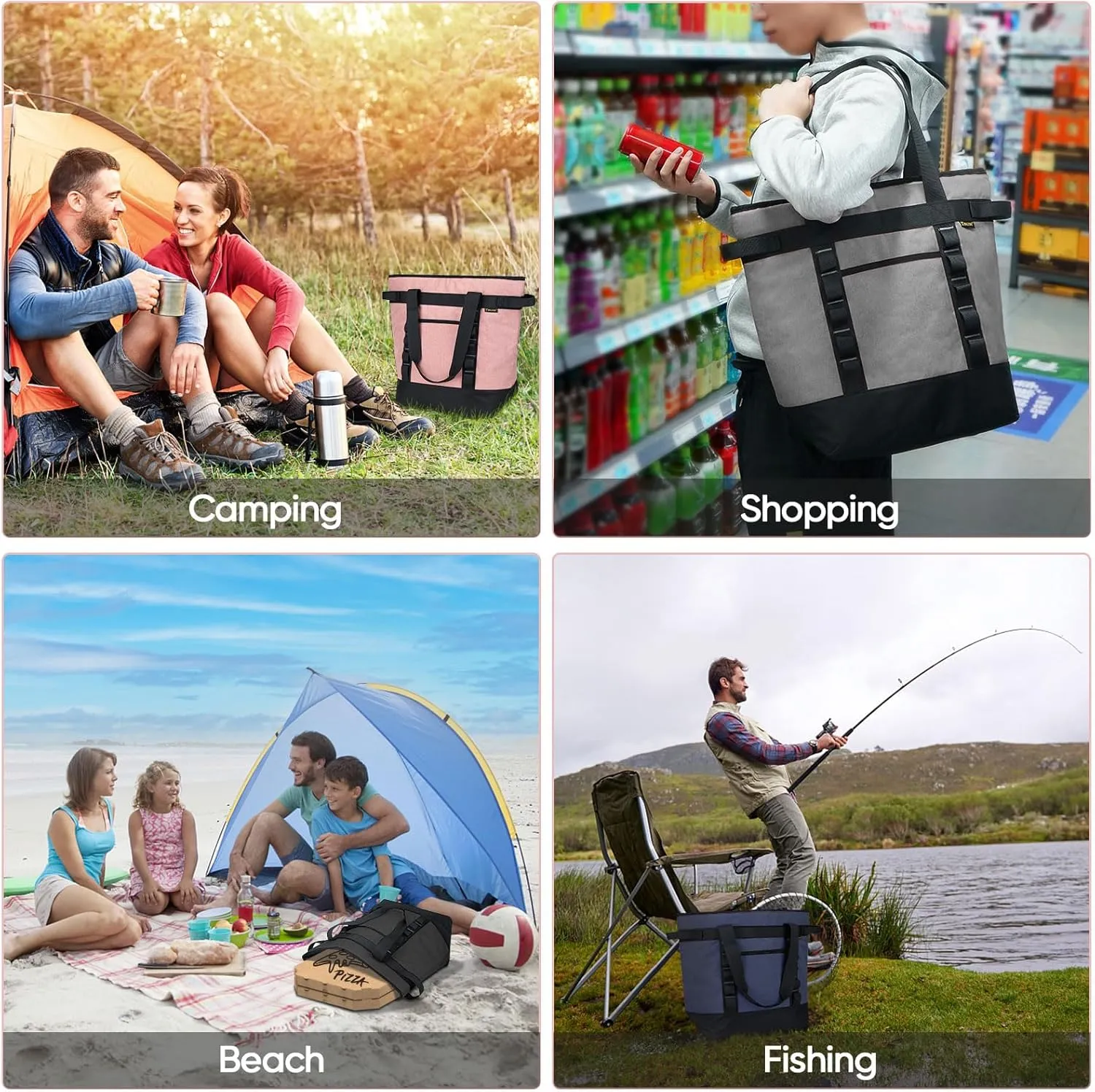BALEINE Large 45-Can Cooler Bags Insulated, PEVA Soft Cooler Tote Bag, Insulated Grocery Bags with Zippered Top (8.5 Gallon, Dark Grey)