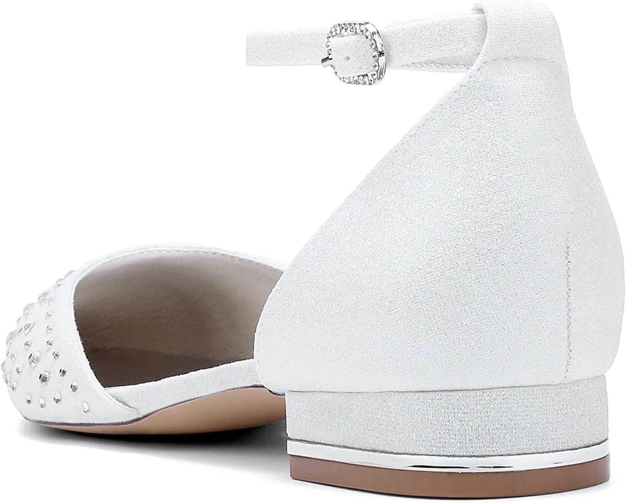 Ballet Shoes Flat Bride Crystal Wedding Shoes 2.5CM Pointed Toe Satin Pumps Women Ankle Buckle Strap Sandal for Evening Party Dress
