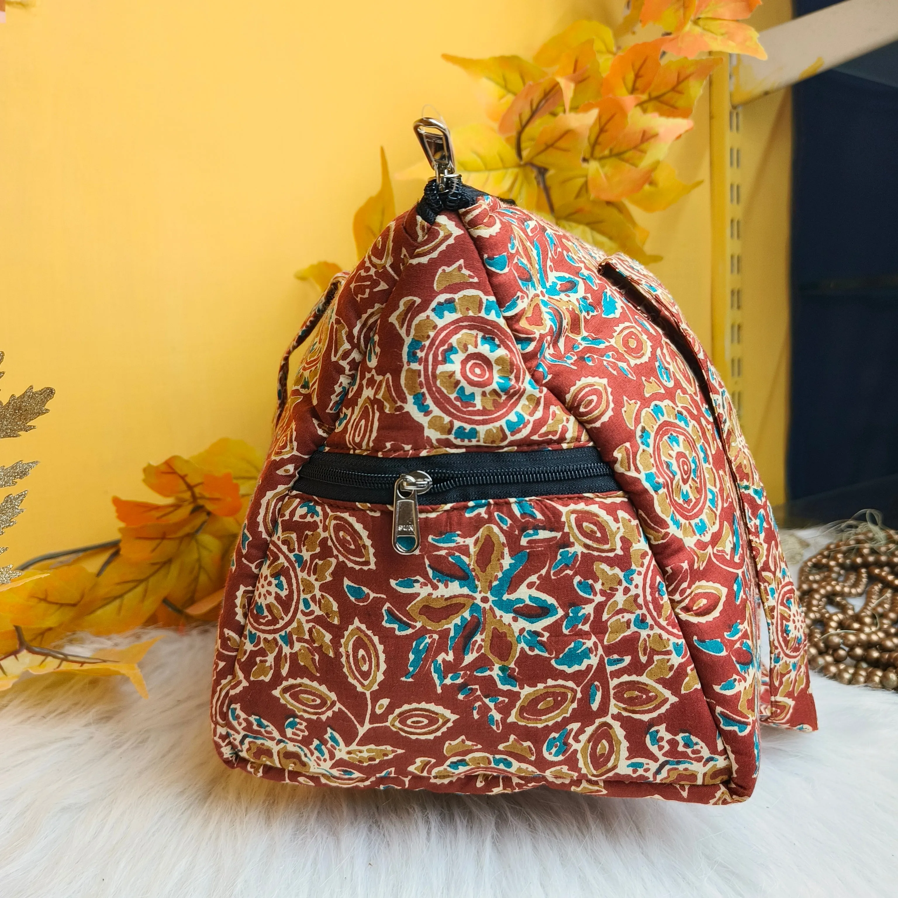 Barrel Handbags Light Red Color Prints