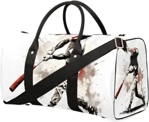 Baseball Player Travel Duffel Bag for Women Men Waterproof Foldable Overnight Weekender Bag Large Capacity Sports Gym Bag