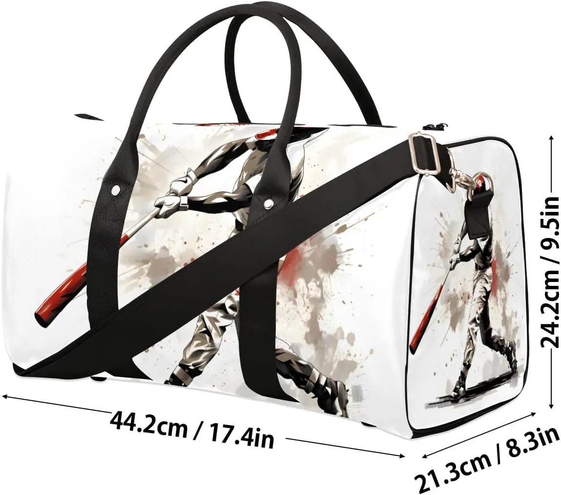 Baseball Player Travel Duffel Bag for Women Men Waterproof Foldable Overnight Weekender Bag Large Capacity Sports Gym Bag