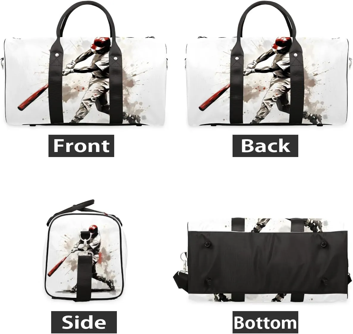 Baseball Player Travel Duffel Bag for Women Men Waterproof Foldable Overnight Weekender Bag Large Capacity Sports Gym Bag