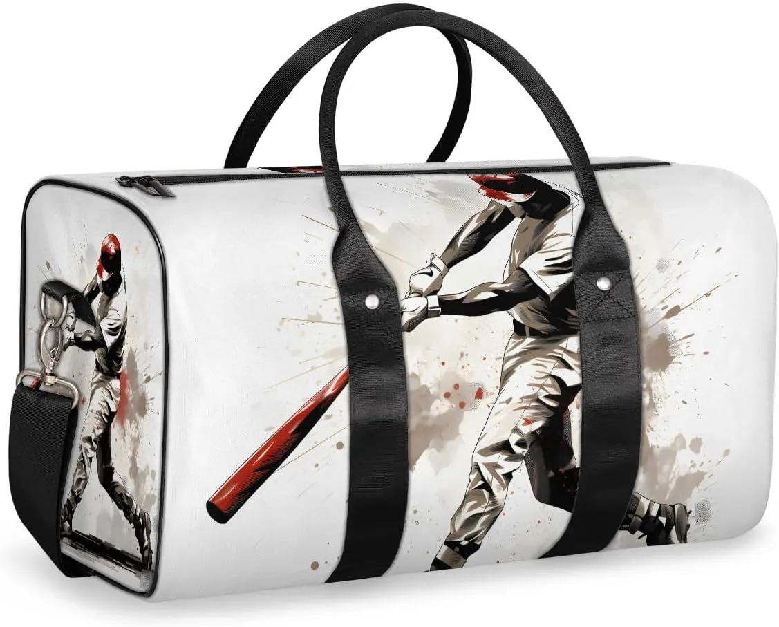 Baseball Player Travel Duffel Bag for Women Men Waterproof Foldable Overnight Weekender Bag Large Capacity Sports Gym Bag