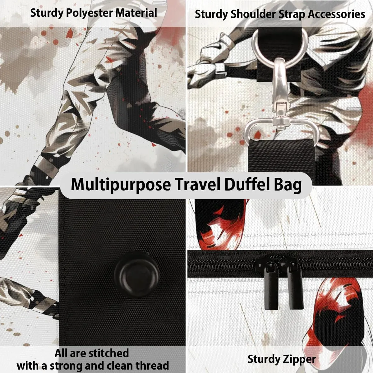 Baseball Player Travel Duffel Bag for Women Men Waterproof Foldable Overnight Weekender Bag Large Capacity Sports Gym Bag