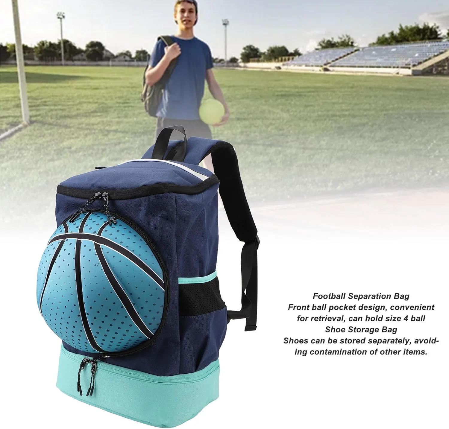 Basketball Backpack, Oxford Fabric Sports Training Equipment Bags with Ball Shoe Compartment for Soccer Football