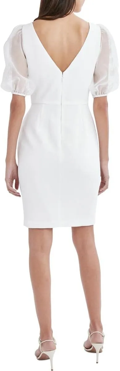 BCBGMAXAZRIA Women's Evening Dress with Sheer Short Balloon Sleeves