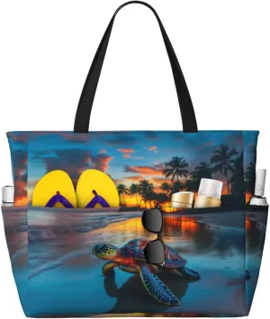 Beach Tote Bag for Women Foldable Waterproof and Sandproof Tote Bag with Zipper Print Beach Bag Large Travel Bag