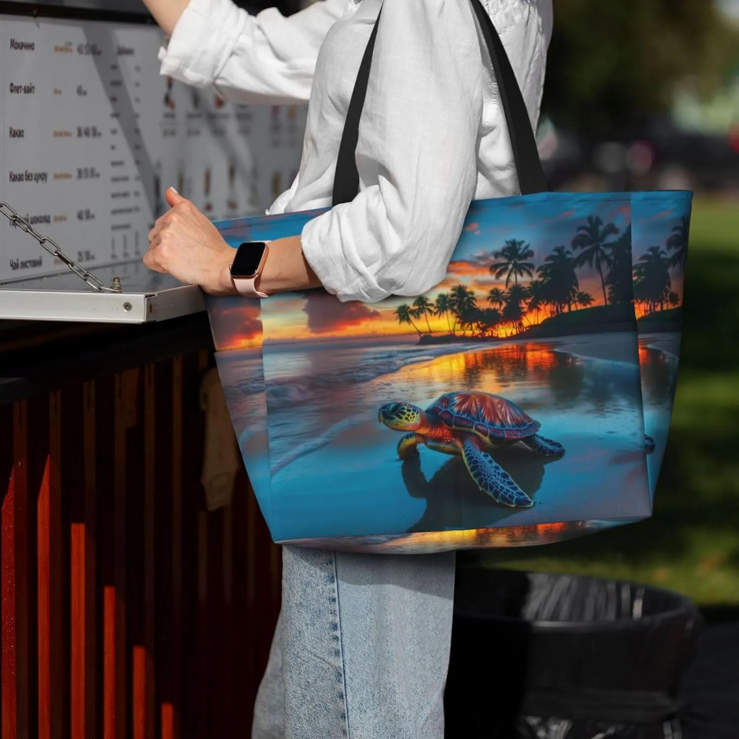 Beach Tote Bag for Women Foldable Waterproof and Sandproof Tote Bag with Zipper Print Beach Bag Large Travel Bag