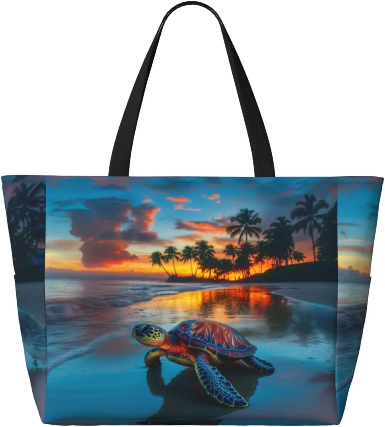 Beach Tote Bag for Women Foldable Waterproof and Sandproof Tote Bag with Zipper Print Beach Bag Large Travel Bag