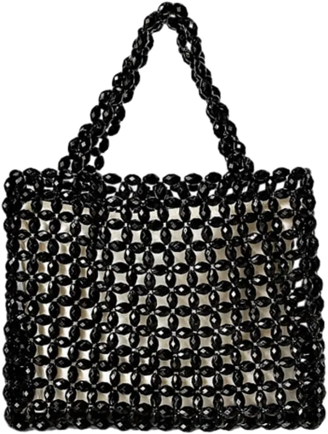 Beads Tote Bags for Women Mesh Clear Hobo Purses for Women Y2k Acrylic Purse Shoulder Bag Woven Beach Bag Summer Vacation